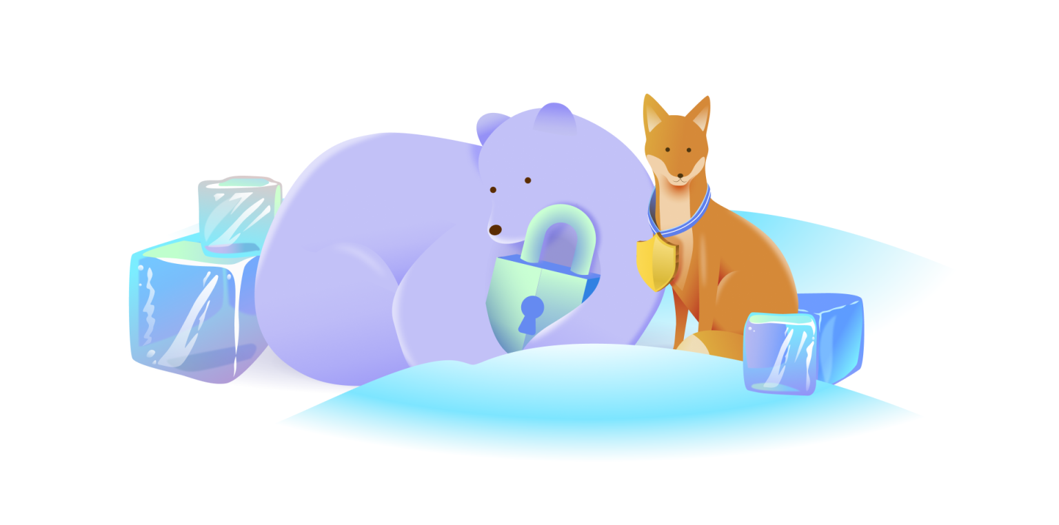 fox and bear with security symbol and lock