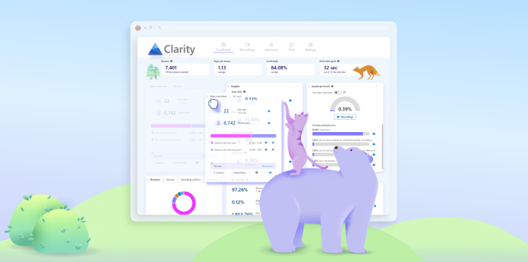 Clarity UI with cat and polar bear in foreground