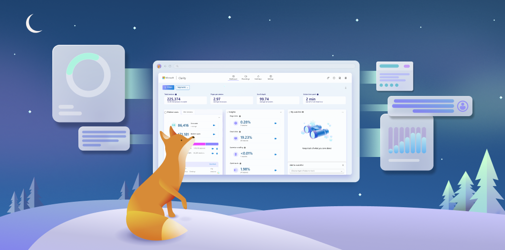 screenshot of clarity dashboard, fox in foreground